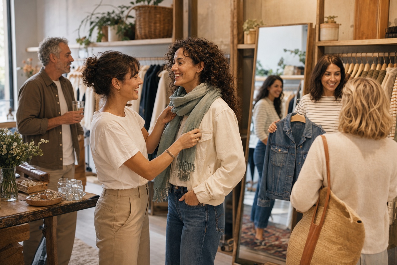 Clientes y equipo en un evento de temporada dentro de la tienda